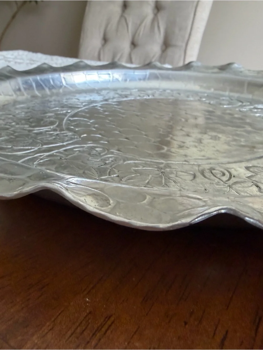 Vintage Mid-Century Hammered Aluminum Serving Tray.